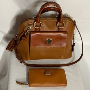 Dooney & Bourke Aubrey Pebble Leather Satchel / Shoulder Bag & Wallet, Caramel